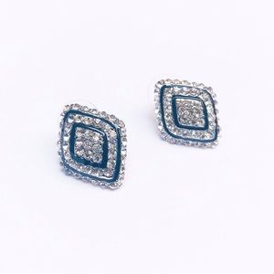 Silver and black diamond stud earrings